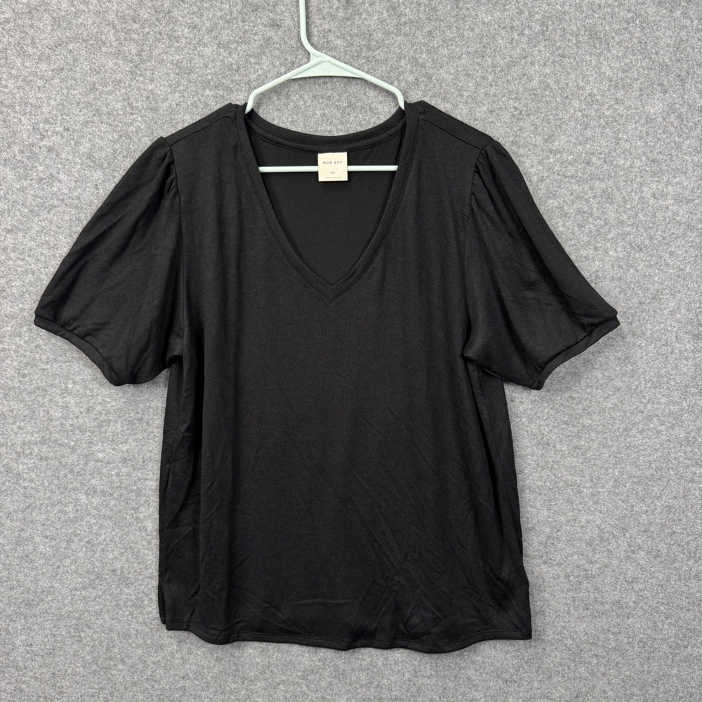 Mod Ref Black V-Neck Puff Sleeve Jersey Knit Top XXL Short Sleeve Casual Basic